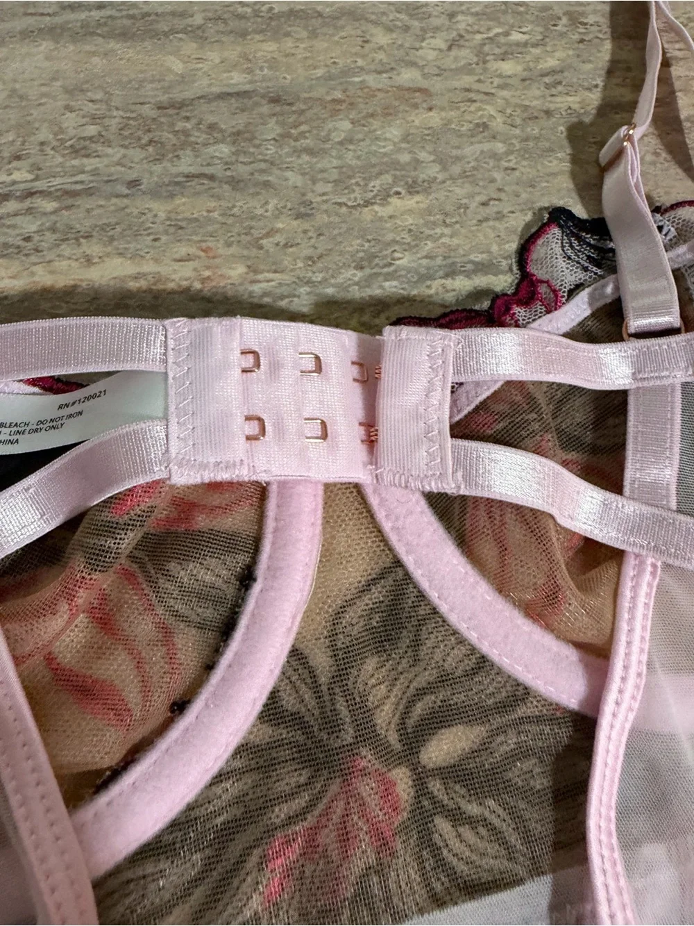 NWOT Oh La La Cheri Paris Pink Floral Embroidered Sheer Babydoll & Panty Set